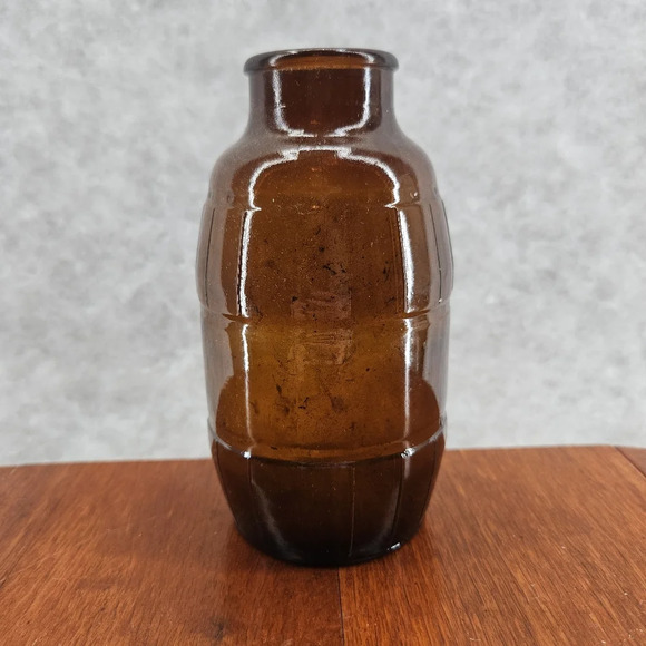 Barrel Shaped Brown Amber Glass Beer Bottle W/ Wide‎ Mouth 1972 (?) Date Code - Picture 1 of 5